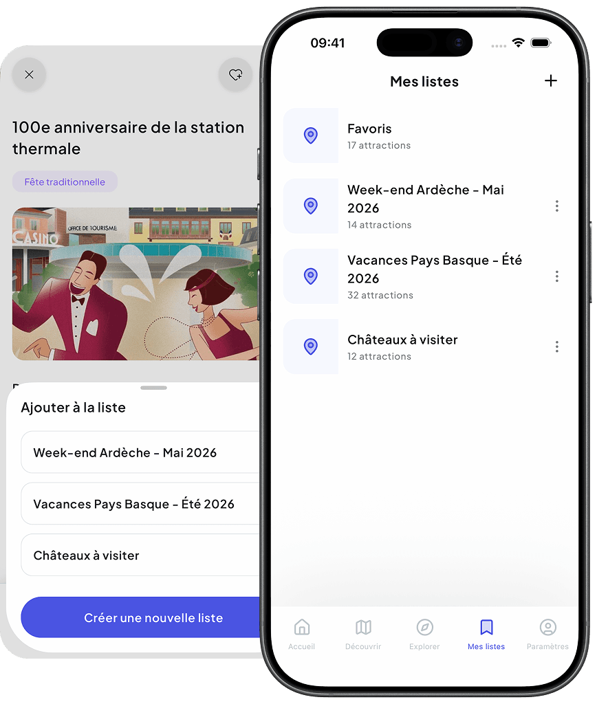 Listes personnelles de sorties et de lieux enregistrés dans Wunderday